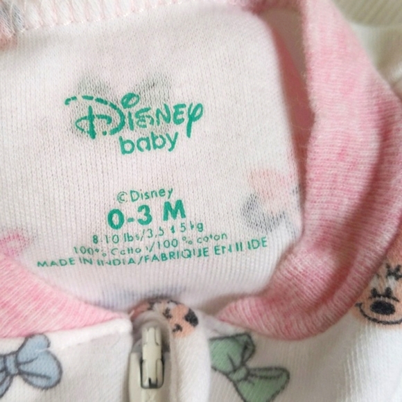 disney minnie mouse cotton zipper footie sleeper pajamas 0-3 months baby girl - Picture 4 of 5